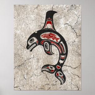 Poster Cracked Red and Black Haida Spirit Killer Whale