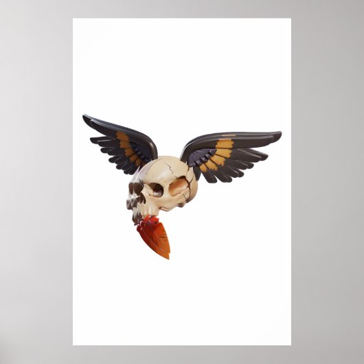 Poster Cracked Skull with Wings and Feather (Devant)