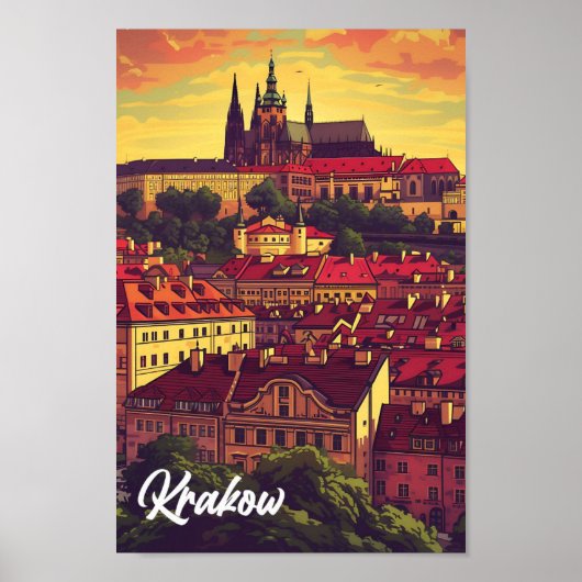 Poster Cracovie Pologne Illustration de voyage artistique (Devant)