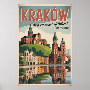 Poster Cracovie Pologne Paysage Urbain Rétro Ciel Voyage