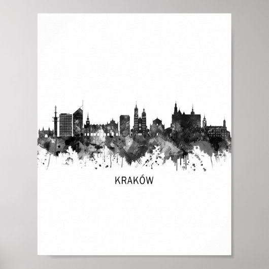 Poster Cracovie Pologne Skyline BW (Devant)