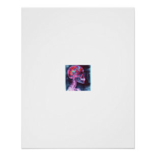 Poster Crâne à rayons X coloré cerveau psychédélique