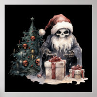 Crâne à Santa chapeau avec arbre de Noël gothique
