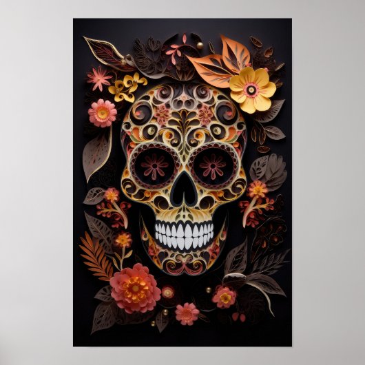 Poster Crâne à sucre artisanal coloré (Devant)