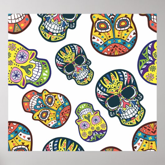 Poster Crâne à sucre coloré : motif complexe. (Devant)