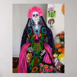 Poster Crâne à sucre de la Catrina mexicaine pour le jour