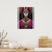 Poster Crâne à sucre - Femme en maquillage frappant (Cuisine)