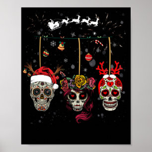 Poster Crâne à sucre fleur mexicaine de Noël dans la n
