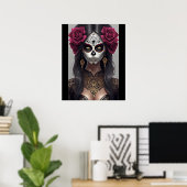Poster Crâne à sucre - Roses et révélations (Bureau à domicile)