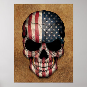 Poster Crâne âgé et utilisé de drapeau américain