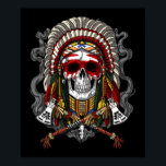 Poster Crâne amérindien en chef<br><div class="desc">Crâne amérindien Design de coiffure en chef pour chaque amoureux de l'histoire amérindienne.</div>