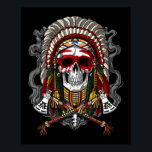 Poster Crâne amérindien en chef<br><div class="desc">Crâne amérindien Design de coiffure en chef pour chaque amoureux de l'histoire amérindienne.</div>
