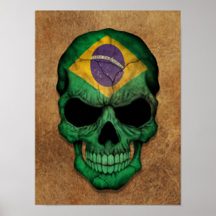 Poster Crâne brésilien âgé et utilisé de drapeau