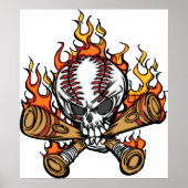 Poster Crâne de baseball flamboyant (Devant)