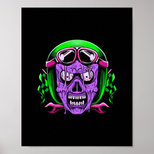 Poster Crâne de cavalier zombie fondant néon (Devant)