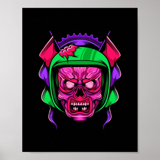 Poster Crâne de cavalier zombie néon Art (Devant)
