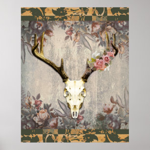 Poster Crâne de cerf floral Vintage