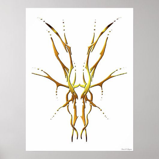 Poster Crâne de Cerf Tribal Doré Design de Chasse (Devant)