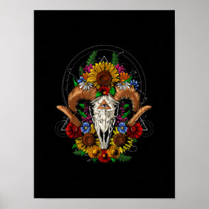 Poster Crâne de chèvre Tournesols psychédéliques