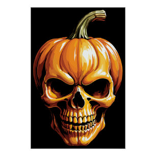Poster Crâne de citrouille enflammé pour Halloween