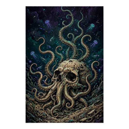 Poster Crâne de Cthulhu — Deep One s'élevant (Devant)
