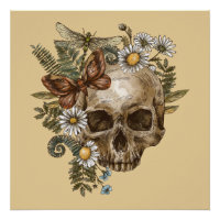 crâne de fleur vintage gothique et papillons