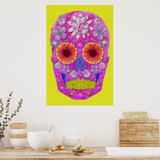 Poster Crâne de fleurs 2 (Cuisine)