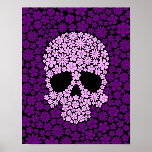 Poster Crâne de fleurs sauvages violettes (Devant)