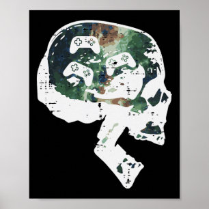 Poster Crâne de joueur drôle de jeu vidéo hommes garçons