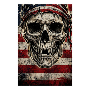 Poster Crâne de la Liberté — Drapeau Américain
