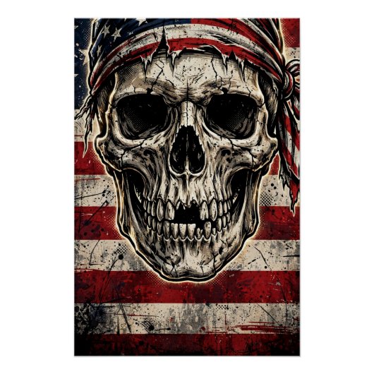 Poster Crâne de la Liberté — Drapeau Américain (Devant)