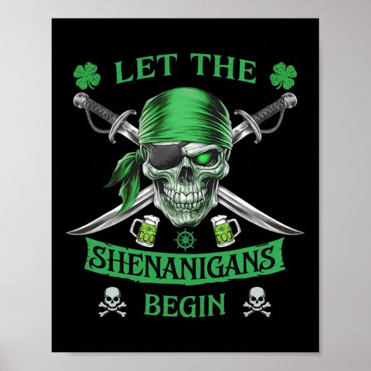 Poster Crâne de la Saint-Patrick des Pirates Hommes Laiss (Devant)