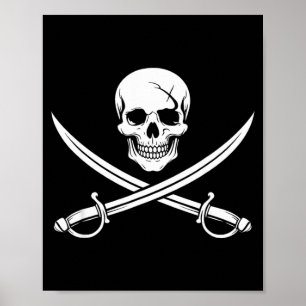 Poster Crâne de pirate et os croisés épée jolly roger