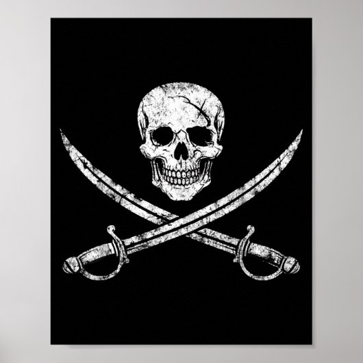 Poster Crâne de pirate os croisés épée jolly roger (Devant)
