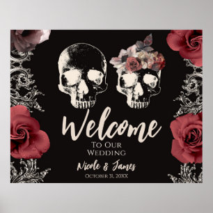 Poster Crâne de squelette Mauve Rose poussiéreux Bienvenu
