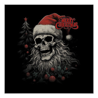 Poster Crâne de squelette Noël joyeux drôle Santa apparié