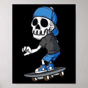 Poster Crâne de squelette skateboard patinage patineur sq