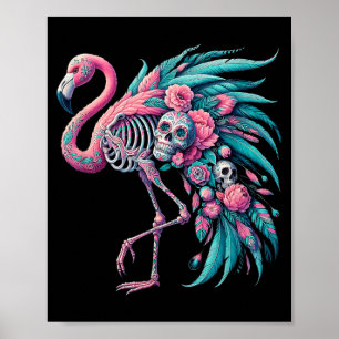Poster Crâne de sucre de femme mexicaine flamant Dia De L