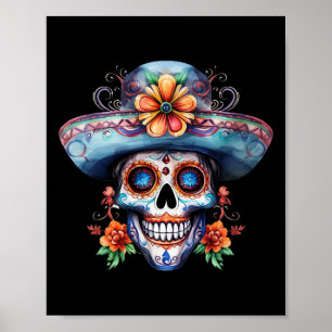 Poster Crâne de sucre floral Jour des morts Dia De Muerto