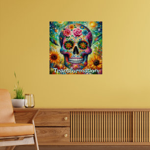 Poster Crâne de sucre Jour des morts floral personnalisé