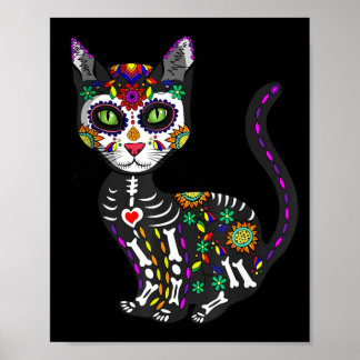Poster Crâne de sucre mignon Chat mexicain Halloween Jour