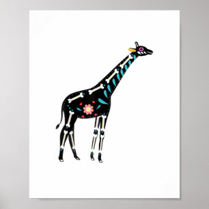 Poster Crâne de sucre mignon girafe mexicaine Halloween j