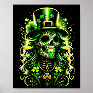 Poster Crâne de sucre Saint Patrick Jour des morts Leprec