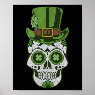 Poster Crâne de Sucre St Paddys Day Lucky Shamrock Vintag
