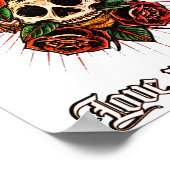 Poster Crâne de tatouage noir et blanc et graphismes rose (Coin)