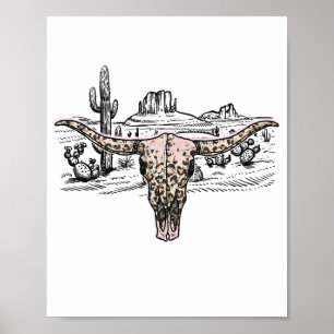 Poster Crâne de vache de l'Ouest