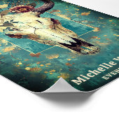 Poster Crâne de vache rustique Floral Boho Western Busine (Coin)