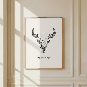 Poster Crâne de vache Vive les cow-boys Mur occidental Fa