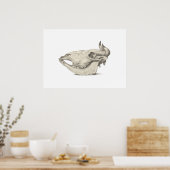 Poster Crâne de vache, vu de côté dessin (Cuisine)