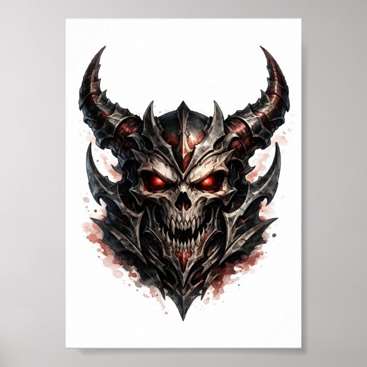 Poster Crâne démoniaque avec cornes (Devant)